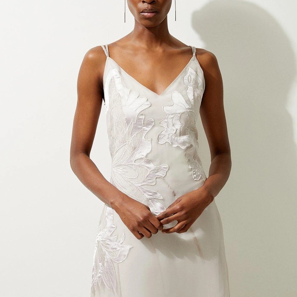 Satin appliqué woven maxi dress